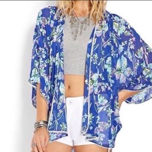 Forever 21 Blue Floral Kimono